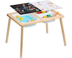Sensitietafel voor Peuters, 3 Opbergbakken, Dubbelzijdig Activiteitenbord, Zand- en Watertafel, 120 cm, Naturel