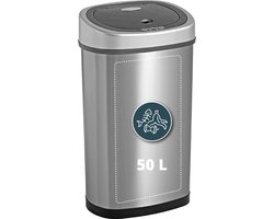 Sensor Prullenbak RVS 50 liter Homra Fonix - Automatische Soft Close Deksel - 50L Design Afvalemmer Zilver - Infrarood Sensor - Vuilnisbak met Elektrische Deksel - Sensorbediening - Vingerafdrukvrij - Vuilafstotend - Keuken en Kantoor Vuilbak