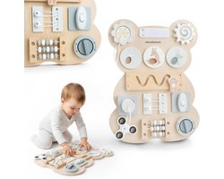 Sensorisch Bord Beer - Educatief Spel Baby - Motorische Ontwikkeling - Hout met Veilige Randen - 30 x 40 cm