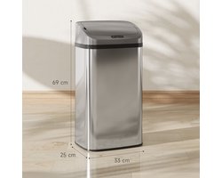 Sensorprullenbak 48 L Infraroodsensor RVS Zilver Automatisch Sluiten Voor Keuken En Kantoor