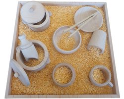 Sensory houten speelset met tray - 13 stuks - Schepjes, tang, bakjes en tray - Accessoires speelrijst of speelzand- Open einde speelgoed - Montessori speelgoed - Grimms & Grapat style