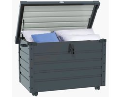 Sensova - Buitenberging 295L op Wielen met Slot - Donkergrijze Tuin Opbergkist 100x62x65 cm - Waterbestendig - Met Handgrepen en Remmen, Ideaal voor Kussens, Gereedschap en Balkon Opslag