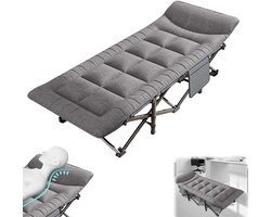 Sensova - Campingbed Opvouwbaar met Geïntegreerd Kussen en Opbergvak - Zacht Katoen en Oxford Stof - Sterk Stalen Frame 200 kg - Compact en Snel Uitklapbaar - Voor Kamperen, Balkon, Kantoor en Logeren