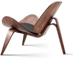 Sensova Driepotige Shell Fauteuil – Moderne Loungestoel met Walnoothouten Onderstel – Zwart Kunstleren Zitting – Retro Mid-Century Design – Comfortabele Woonkamerstoel met Armleuningen