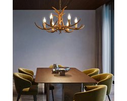 Sensova Gewei Kroonluchter – Retro Hertenhoorn Hanglamp – 6-lichts Plafondlamp – 75 cm Breed – Verstelbare Ketting 100–120 cm – Inclusief E14 Lampen – Harse Design – 220V - Hanglampen