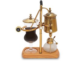 Sensova Gouden Sifon Koffiezetapparaat 400 ml met Geïntegreerd Filter - Luxe Vacuüm Koffie- en Theebrouwer van Borosilicaatglas met RVS Details, Houten Basis en Complete Potenset voor Intense Smaakbeleving en Stijlvolle Keukenpresentatie