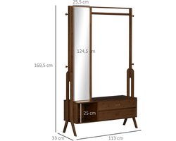 Sensova Halmeubel met Spiegel - Bamboe Kapstok met Bank – 2 Laden, Schoenenrek & 4 Haken – Kapstok met schoenenrek - 113×33×169,5 cm – Garderobekast - Duurzaam Bamboe & MDF