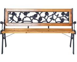 Sensova - Houten Tuinbank 127 cm - Tuinbank Met Gietijzeren Frame En Rozen Design - Weerbestendig Buitenbank Voor Tuin, Balkon En Terras - Ergonomische Zitbank Met Armleuningen En Rugleuning - Duurzaam En Stabiel Design