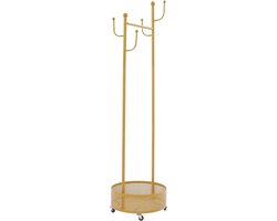 Sensova - Kapstok Vrijstaand Goud met Gaasmand en Wielen - Modern IJzeren Kledingrek met 6 Haken – 10 kg Draagvermogen – 360° Draaibaar - Mobiele Kapstok voor Slaapkamer, Hal of Entree - 170 cm Hoog - Ruimtebesparend Design