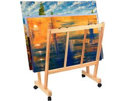 Sensova - Kunstprintrek van Grenenhout met Wielen - Verrijdbaar Opbergrek voor Schilderijen, Posters en Schoolborden - Stevig Display Rek met Antislip en 50 kg Draagvermogen - Ideaal voor Atelier, School en Galerie