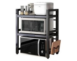 Sensova - Magnetron Rek - Verstelbaar met 6 Haken - Magnetronrek - Magnetronkast - Uittrekbaar Keukenrek - Keuken Organizers - Vrijstaand 2-Laags - Opbergrek van Metaal