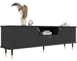 Sensova Modern Tv Meubel Met Open Vakken En Lade - Luxe Tv Kast Met Soft-Close Scharnieren - Gelakt Getextureerd Oppervlak En Elegante Gouden Details - Stijlvol Dressoir Voor Woonkamer