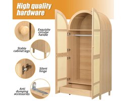 Sensova - Moderne Kledingkast met Gebogen Deuren en Rotan Afwerking - Luxe Garderobekast met Lades en Hanggedeelte - Ruime Opbergruimte - Stabiele Houten Poten - Design Slaapkamer Kast voor Kleding en Accessoires