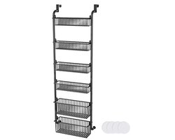 Sensova - Organizer - Opbergrek - Hangende Opberger met 6 Stevige Metalen Manden - Deurhangend Opbergsysteem Zonder Boren voor Keuken, Badkamer en Voorraadkast