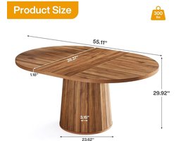 Sensova Ovale Eettafel 140 cm voor 6 Personen - Moderne Houten Eettafel in Natuurlijke Houtkleur met Cilindrisch Onderstel - Stevig en Ruim Design voor Eetkamer en Keuken