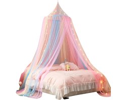 Sensova - Prinsessen Klamboe voor Meisjes met Regenboog Design - Hemeltje voor Kinderbed - Luxe Muskietennet voor Wieg en Ledikant - Hangende Koepel Bedhemel - Beschermt tegen Insecten - Ademend & Eenvoudig te Monteren