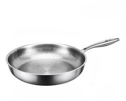 Sensova - Titanium Koekenpan zonder Coating - Duurzame Titanium Pan met Vlakke Bodem en Hamerpatroon - Geschikt voor Inductie, Gas en Oven - Gezond Koken met Minder Olie - Inclusief Gratis Spatel