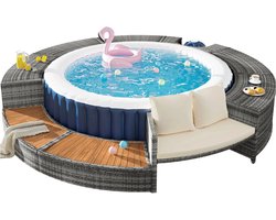 Sensova - Tuin Loungeset Rond met Kussens - Luxe PE Rotan Loungebank voor Zwembad en Tuin - Weerbestendig Metalen Frame - Inclusief Opbergruimte - Ø283 cm Ronde Tuinmeubelset - Comfortabele Lounge Rondom Zwembad - Grijs