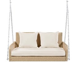 Sensova - Tuinschommel Hangstoel met Dikke 11 cm Kussens - Luxe Dubbele Schommelstoel voor Tuin en Terras met Metalen Kettingen 480 cm - Weerbestendig Rotan Design - Comfortabele 2-Persoons Hangbank Buiten - Max 160 kg per Persoon