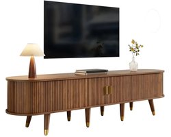 Sensova TV Meubel 175 cm met Rotan Schuifdeur en Walnootoptiek - Moderne TV Kast met Open Vakken en Laden - Veel Opbergruimte voor Woonkamer, Stijlvol en Ruimtebesparend Design