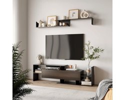 Sensova TV Meubel met Wandplanken, Melaminehout - Moderne Tv Kast voor Woonkamer met Opbergruimte - Zwevend TV Meubel Look met Gesloten Kast en Open Vakken - Stijlvolle TV Plank Set 153,6,x25x42 cm cm
