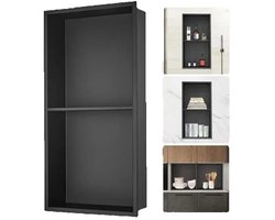 Sensova - Wandplank badkamer 10×33×63,5 cm van 304 roestvrij staal - Verzonken douche Niche Zonder Tegels Met Dubbele Planken, Moderne Badkamerkast en Stijlvol Badkamermeubel voor Wandopslag