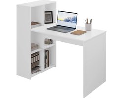 Sensova - Wit Hout Bureau met Opbergruimte en Plank 120x63 cm voor Thuis en Kantoor - Modern Bureau als Ruime Bureautafel - Praktische Computertafel - Functionele Bureau Tafel - Stabiele Computer Tafel en Computer Bureau voor Werk en Studie