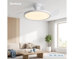 Sentara Plafondventilator met Verlichting – LED Plafondventilatorlamp 105 cm met Inklapbare Bladen – 3 Lichtkleuren · 1600 lm · 6 Windstanden · Omkeerbaar · Timer – Afstandsbediening – Woonkamer & Slaapkamer – Wit