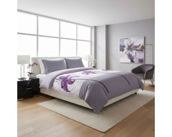 SENZA DONNA 100% Katoen Satijn Dekbedovertrek 200x200/220-2x60x70 cm ( 260 cm Lang ) LILY OF LOVE GREY