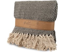 SENZA Plaid - Deken - Visgraat motief - Recycled Katoen - 180 x 130 cm - Zwart