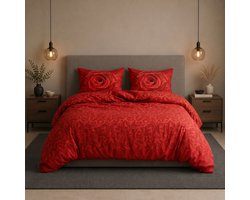 SENZATIONE 100% Katoen Percaline Dekbedovertrek 140x200/220-1x60x70 cm DAMASK ROSE ROOD