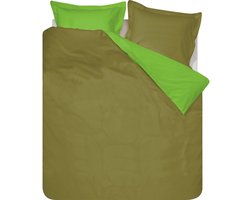 SENZATIONE 100% Katoen Percaline Dekbedovertrek Uni Reversible 140x200/220-1x60x70 cm ( 240 cm Lang ) OLIJFGROEN/APPELGROEN