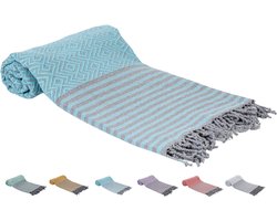SEPET Hamamdoek Amber - Turquoise - 480g - Premium kwaliteit - XXL 100 x 200 cm - Groot - Zacht - Licht - Zandvrij - Sneldrogend - %100 Katoen - Pestemal | Stranddoek | Saunadoek | Fouta