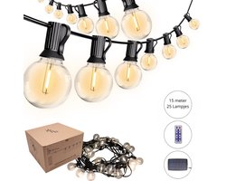 SEPH Solar Lichtsnoer Buitenverlichting 15M - 25 LED Warm Wit - Dimbaar - Waterdicht IP44 - Sfeerlampen met Zonnepaneel
