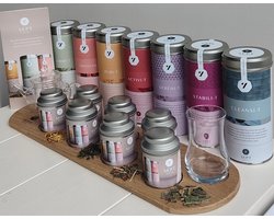 SEPT Skin Tea Moederdag-cadeau Toutmini PLUS- 7x miniverpakking (kruiden)thee - 1x glazen theepotje - 1x tulpglas - folder - eiken Toutmini theeplankje - mét gratis extra grootverpakking naar keuze achteraf!)