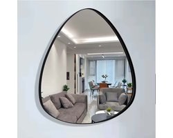 SERALUXE Designer Spiegel 80 x 60 cm - Organische Vorm - Asymmetrisch - Hangspiegel - Hal Spiegel - Wandspiegel - Spiegel Staand - Spiegels - Interieur -Toilet - Hal - Woonkamer - Slaapkamer - Industrieel - Zwart - Makeup Spiegel - Hollywood Spiegel