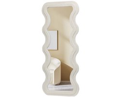 SERALUXE - Gestoffeerde Staande Spiegel - 160X60CM - TEDDY WIT - Wavy Passpiegel - Organische Vorm - Wandspiegel - Spiegel - Staande Spiegel - Golvende Spiegel - Modern