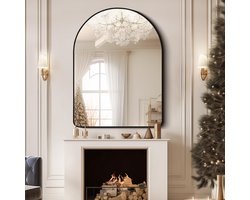 SERALUXE - Half Ovale Wandspiegel - 90 x 60 cm Zwart - Spiegels - Hangspiegel- Hal Spiegel - Badkamer - interieur - Toilet - Hal - Woonkamer - Slaapkamer - Woonen - Wall Mirror