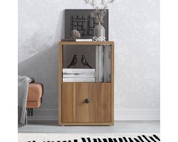 SERAMOOD SWELY Nachtkastje – 35x35x55 cm – Walnoot – Kastje met Deur en Open Vak – Compact Nachtkastje voor Slaapkamer of Woonkamer