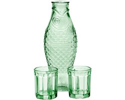 Serax Paola Navone Set karaf met 2 glazen fish & fish M groen
