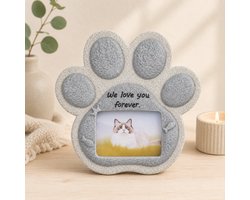 Sercano Gedenksteen voor Kat met Fotolijst – Grafsteen voor Kat in Pootvorm – Hars – 15 x 15 cm – Grijs