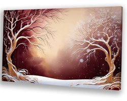 Sereen winterlandschap met bomen - Winter muurdecoratie - Schilderijen bomen - Art Nouveau - Binnenhuisdecoratie - Slaapkamer muurdecoratie - canvas 120x80 cm
