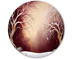 Sereen winterlandschap met bomen - Winter schilderij rond - Rond wandpaneel bomen - Art Nouveau - Schilderij dibond - Decoratie woonkamer - muurcirkel aluminium 80x80 cm