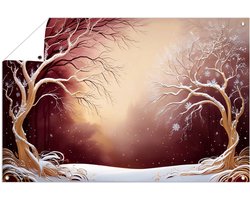 Sereen winterlandschap met bomen - Winter tuindecoratie - Tuinschilderij bomen - Art Nouveau - Schilderij voor tuin - Tuinprint - tuinposter 105x70 cm