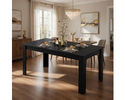 Serena eettafel 160x80 cm - Moderne zwarte eettafel voor 6-8 personen - Grote rechthoekige houten tafel - Keukentafel, bureau- en vergadertafel - Draagvermogen tot 150 kg Casa Serena