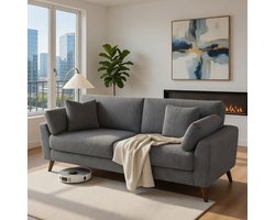 Serena Luxe 3-zitsbank 220 cm - Moderne corduroy bank met hoge buitenpoten - Comfortabele grote bank voor woon- en slaapkamer - GrijsCasa Serena – 220 cm – Casa Dorada