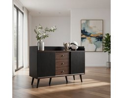 Serena Luxe Dressoir 117,5 cm met 2 deuren en 3 lades - Zwart Modern Design - Opbergkast voor Woonkamer & Eetkamer - Casa Serena