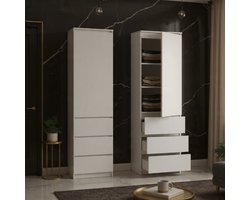 Serena Opbergkast - Moderne kledingkast met 3 planken en 3 lades - Multifunctionele kledingkast voor slaapkamer, hal en werkkamer - 50x40x180 cm - Wit - Casa Serena