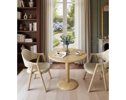 Serena Ronde Eettafelset voor 2 Personen - Mid Century Moderne Tafel met 2 Stoelen - Kaki & Hout - Metalen Onderstel - Compact Bistro & KeukentafelCasa Serena