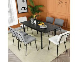 Serena Uitschuifbare Eettafel 120-160 cm – Industriële Keukentafel voor 4-6 personen – Zwart Metaal & Houtlook – Vintage Design Casa Serena